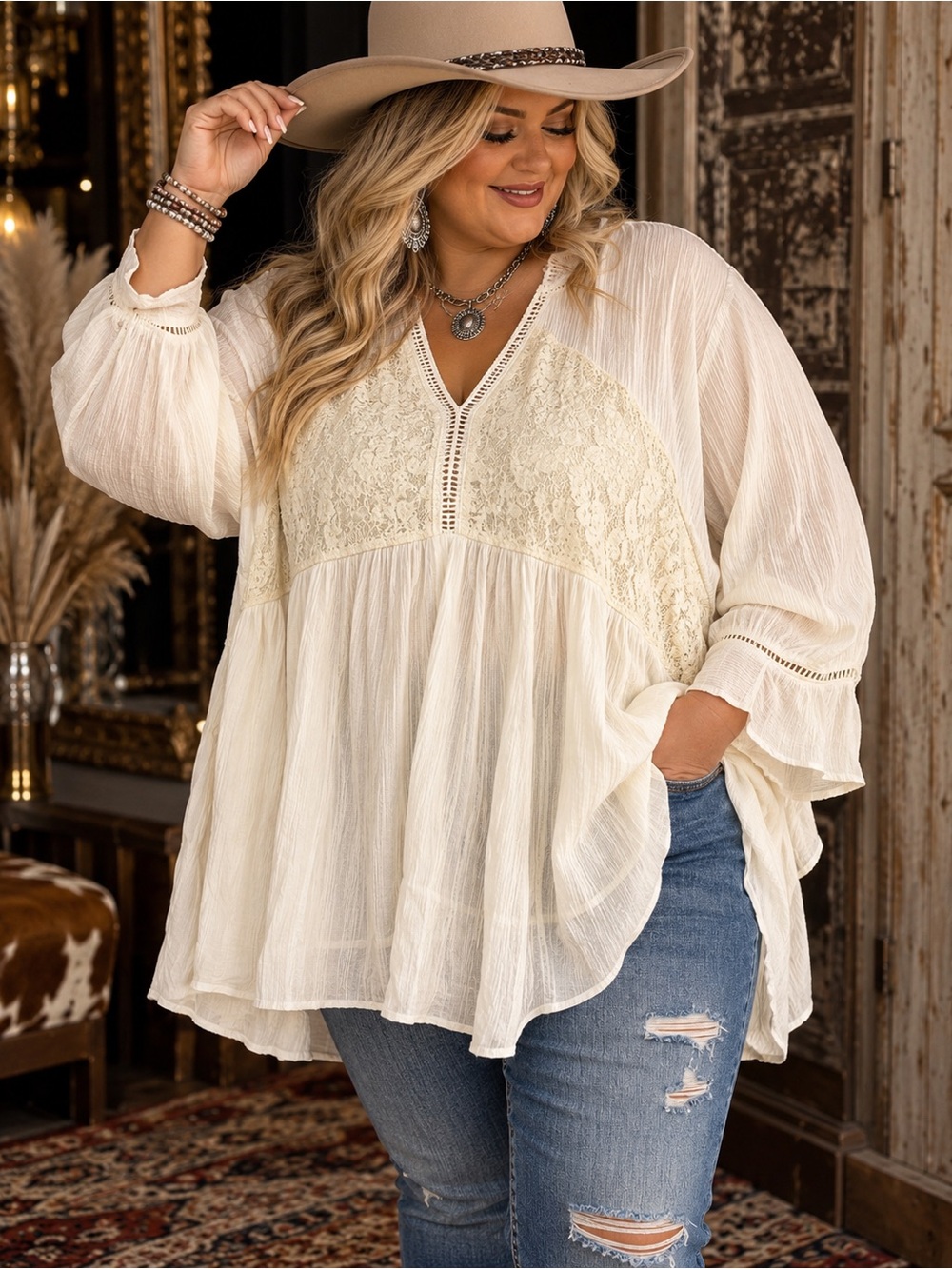 American Rag Cie 3X Ivory Lace Boho Tunic Top NWT Plus Size